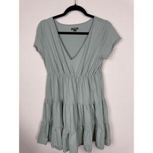 Wild Fable Women Sage Green Tiered Babydoll Dress Short Sleeve V Neck Casual